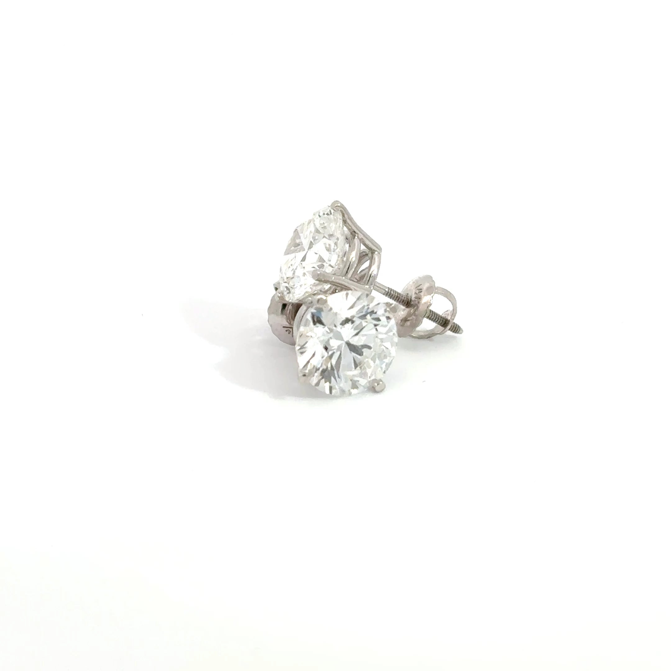 4.00 CTW EF VS1+ Round Lab-Grown Diamond Stud Earrings – IGI Certified – 14K White Gold (Screw Backs)