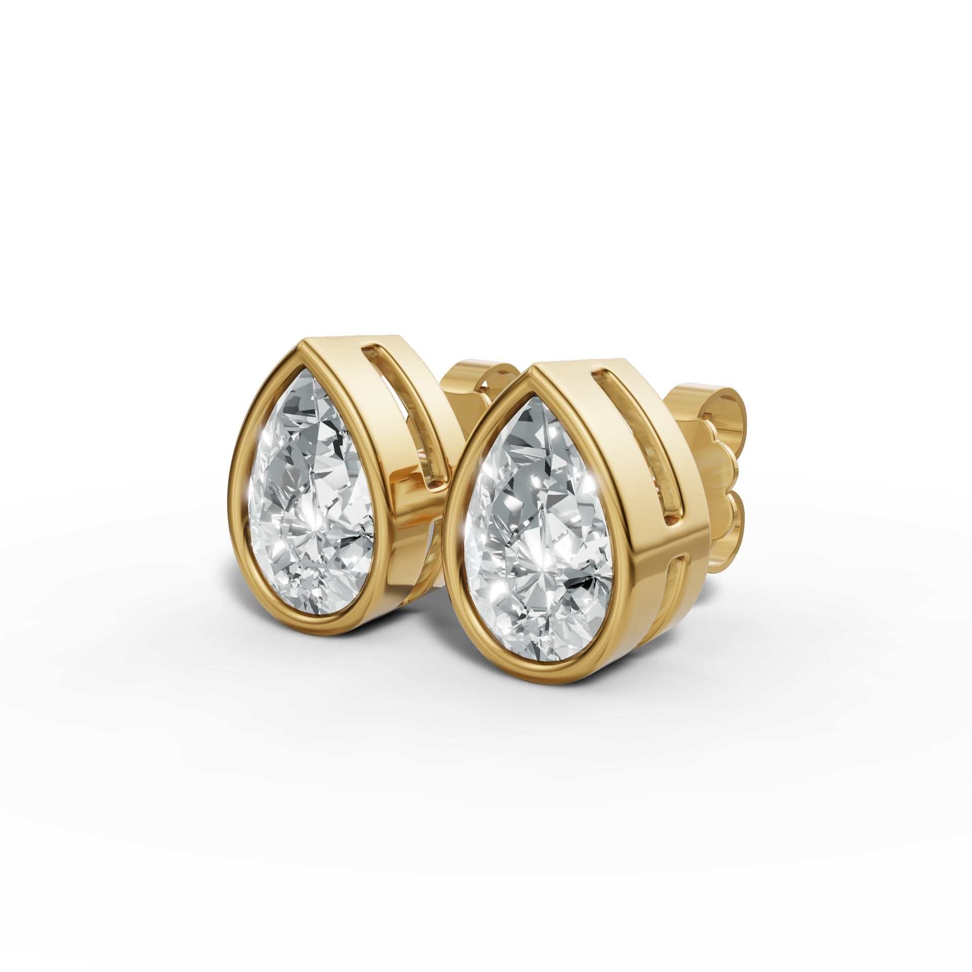1.00 CTW Pear Lab-Grown Diamond Bezel-Set Stud Earrings – E–F VS1/VS2, 14K / 18K Gold Options