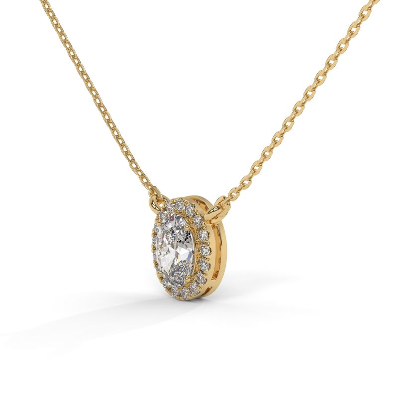 0.6 CTW Oval Halo Lab-Grown Diamond Necklace in 14K / 18K Gold Options