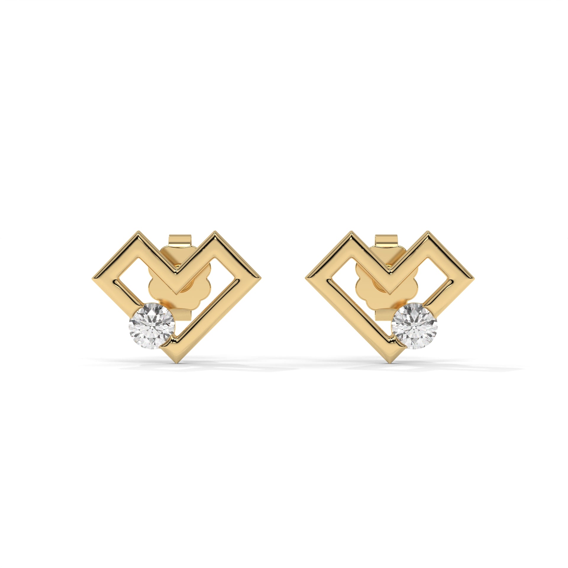 Square Heart Lab-Grown Diamond Pave-Set Stud Earrings – E–F VS1/VS2, 14K / 18K Gold Options