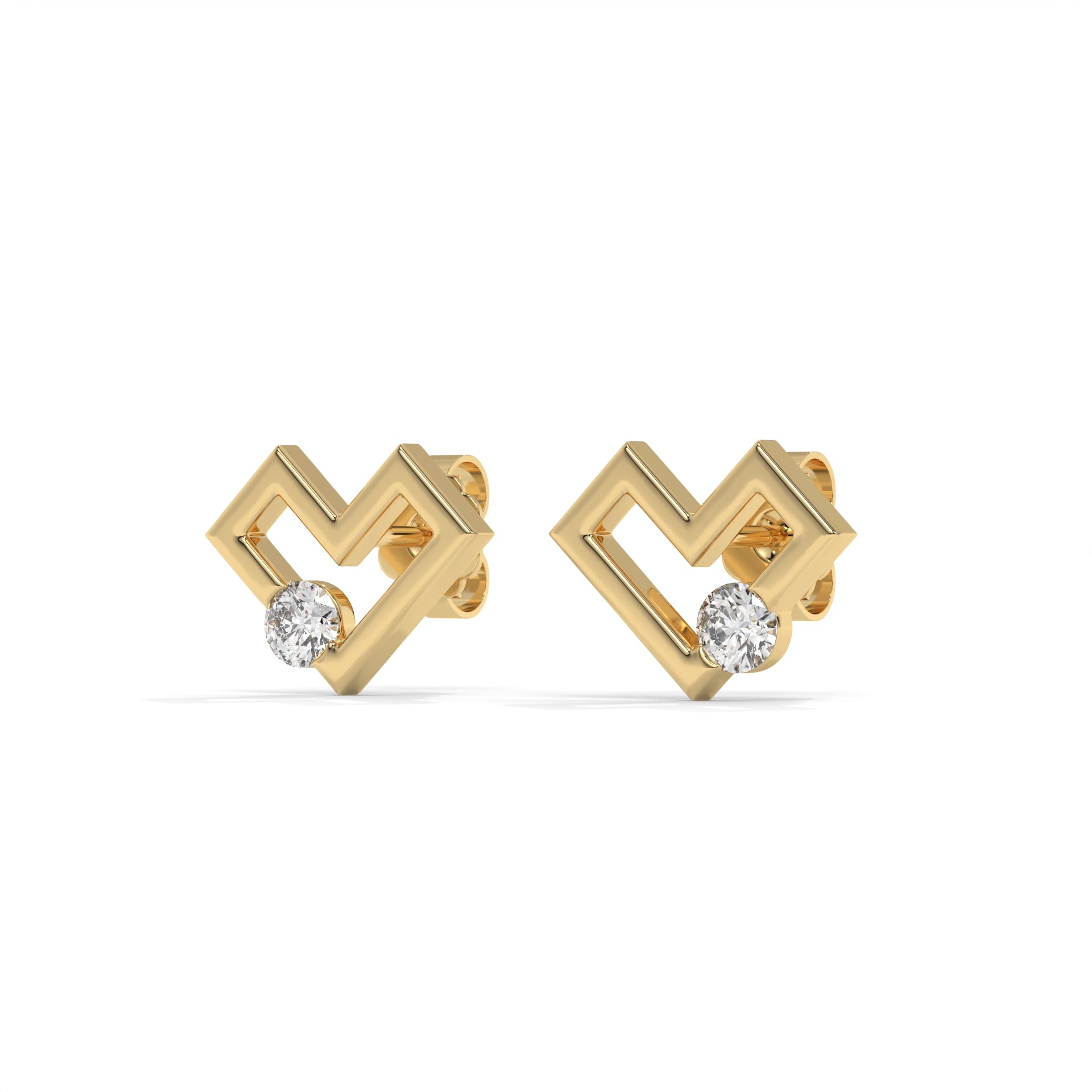 Square Heart Lab-Grown Diamond Pave-Set Stud Earrings – E–F VS1/VS2, 14K / 18K Gold Options