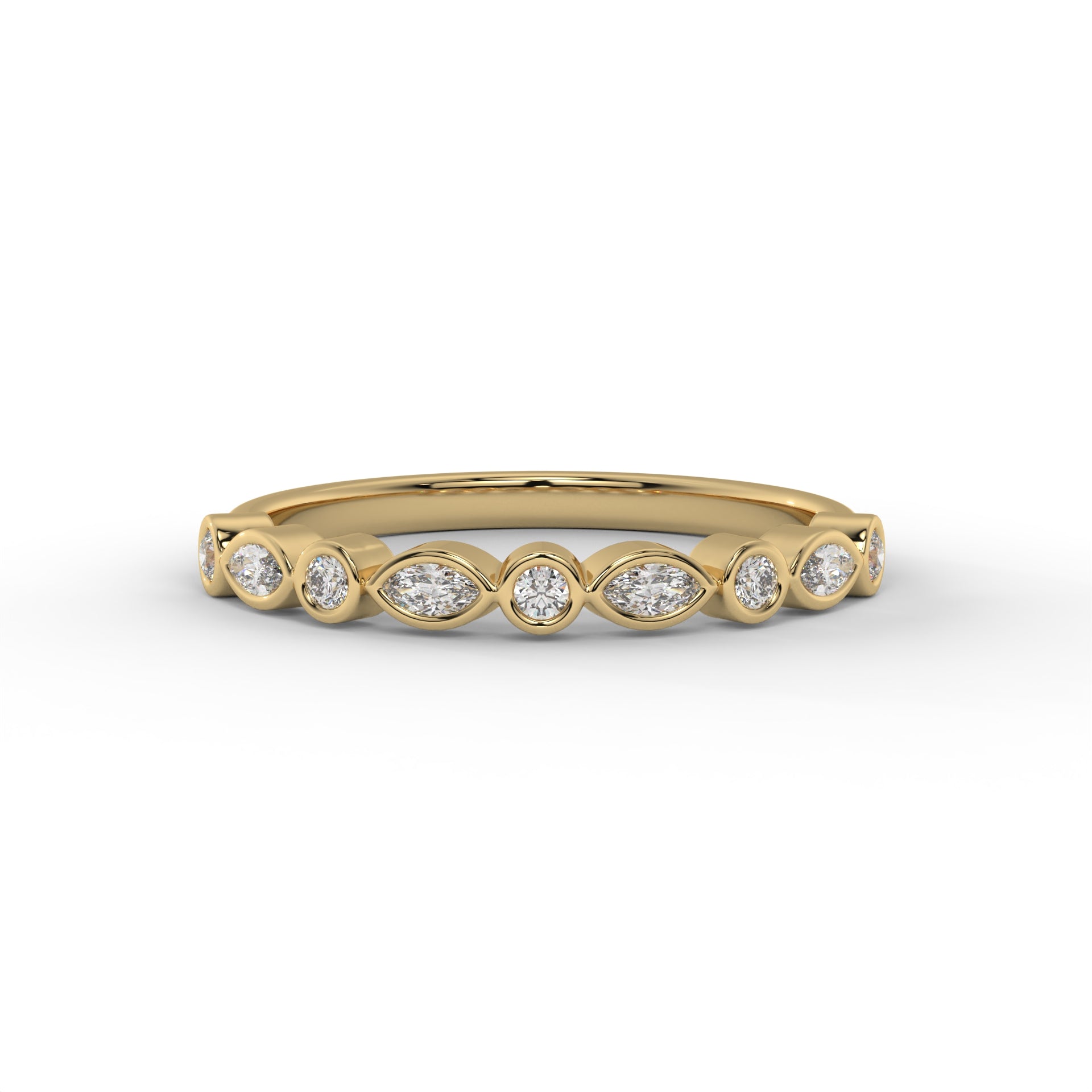 2MM Marquise & Round Bezel Lab Diamond Wedding Band – 14K Gold (.25CTW)